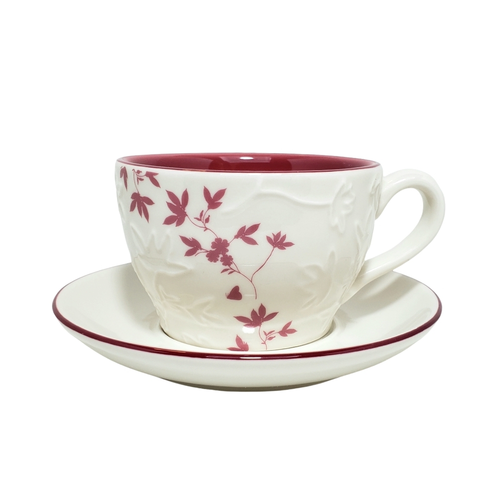 Starbucks 2006 Embossed Leaf Mug Cup and Saucer Pink Cream 9 oz - Picture 14 of 14